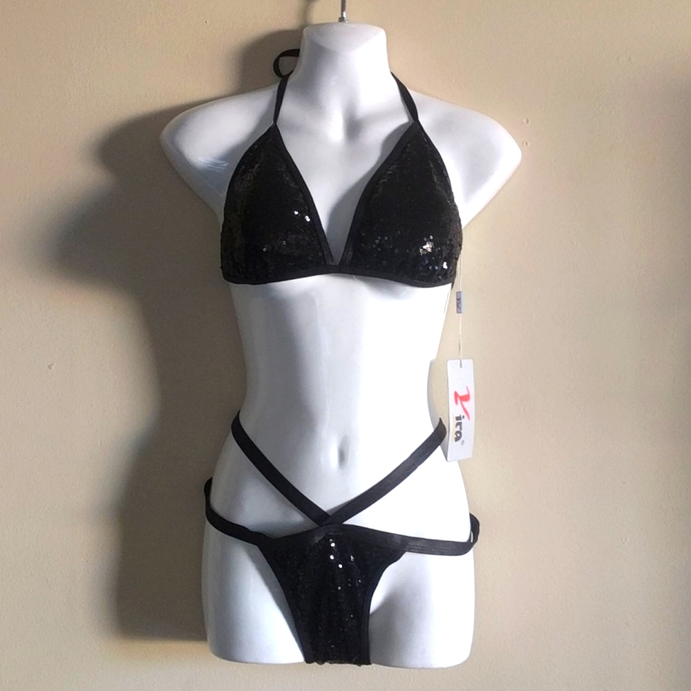 Nwt Yira black sequin bikini size small